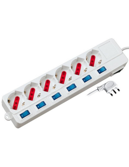 Multipresa 6 posti 10/16A+schuko con protezione