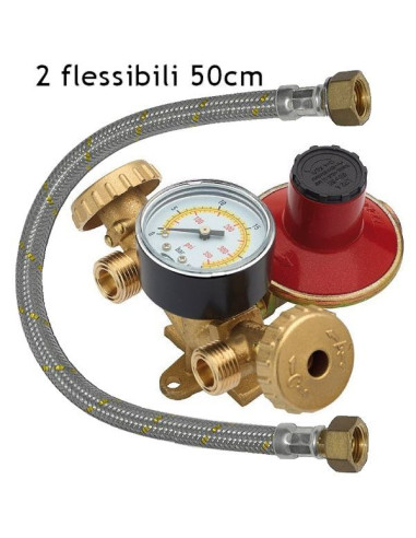 Minicentralina gas per 2 bombole con manometro e flessibili