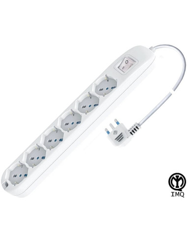 Multipresa 6 posti bipasso + schuko cavo 3x1mm 10/16A Norma IMQ