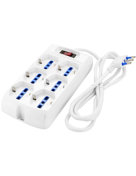 Multipresa quadro 6 posti bipasso + schuko cavo 3x1mm 10/16A