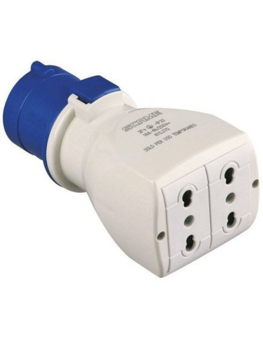 Adattatore industriale spina 2P+T 16A CEE 2 prese 2P+T 10/16A