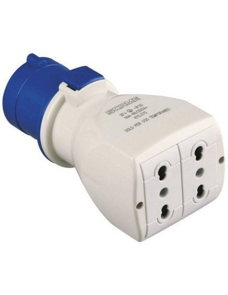 Adattatore industriale spina 2P+T 16A CEE 2 prese 2P+T 10/16A