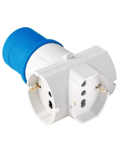Adattatore industriale spina 2P+T CEE tripla bipasso 10/16A+schuko