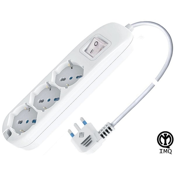 Multipresa 3 posti bipasso + schuko cavo 3x1mm 10/16A Norma IMQ