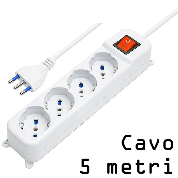 Multipresa 4 posti bipasso + schuko cavo 3x1mm 10/16A 5 metri