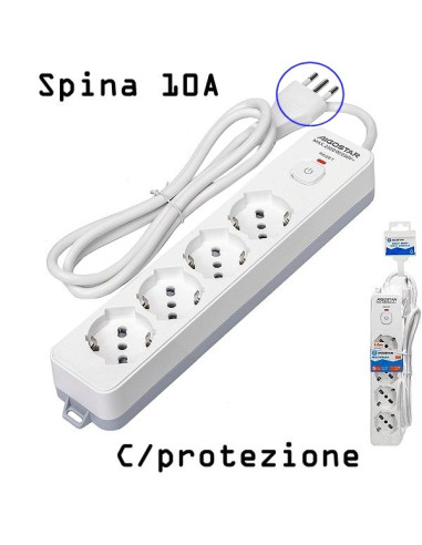 Multipresa 4 posti bipasso + schuko cavo 3x1mm 10/16A con protezione