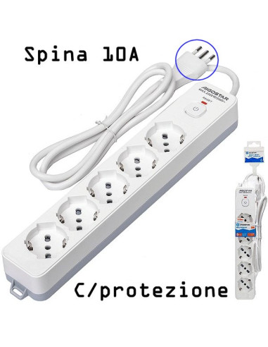 Multipresa 5 posti bipasso + schuko cavo 3x1mm 10/16A con protezione