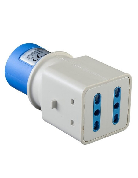 Adattatore industriale spina 2P+T 16A CEE 2 prese 2P+T 10/16A