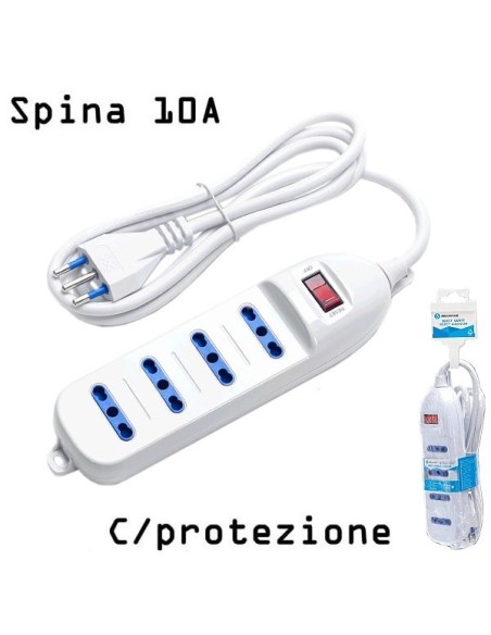 Multipresa 4 posti bipasso cavo 3x1mm 10/16A con protezione