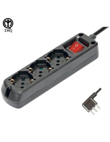 Multipresa 3 posti bipasso + schuko cavo 3x1mm 10/16A IMQ