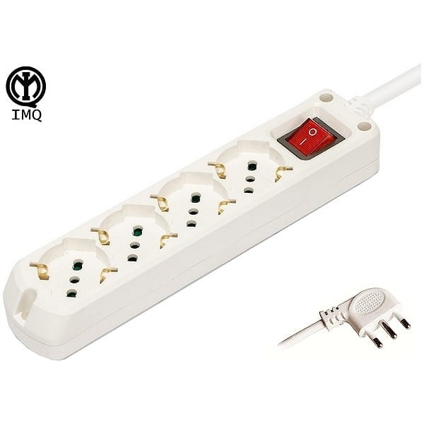 Multipresa 4 posti bipasso + schuko cavo 3x1mm 10/16A IMQ