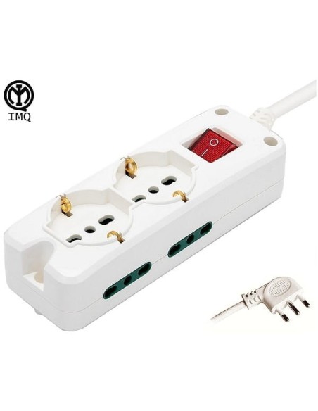 Multipresa 6 posti bipasso + schuko cavo 3x1mm 10/16A IMQ