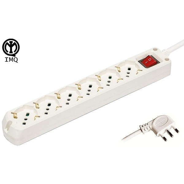 Multipresa 6 posti bipasso + schuko cavo 3x1mm 10/16A IMQ