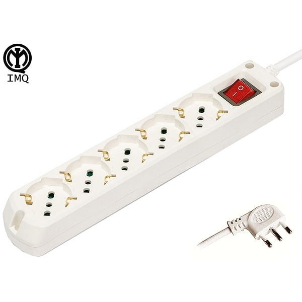 Multipresa 5 posti bipasso + schuko cavo 3x1mm 10/16A IMQ