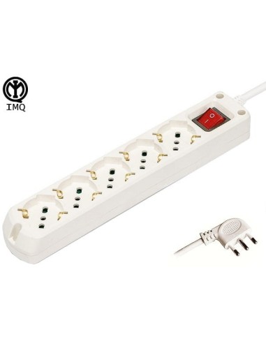 Multipresa 5 posti bipasso + schuko cavo 3x1mm 10/16A IMQ