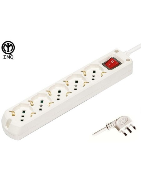 Multipresa 5 posti bipasso + schuko cavo 3x1mm 10/16A IMQ