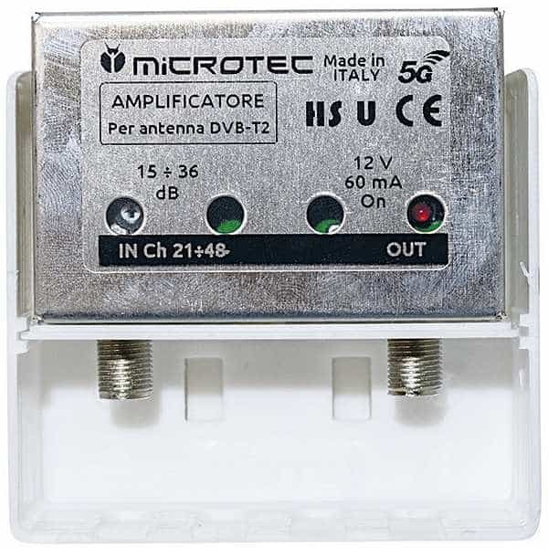 Amplificatore UHF 1 ingresso 1 uscita guadagno 5-36dB regolabile