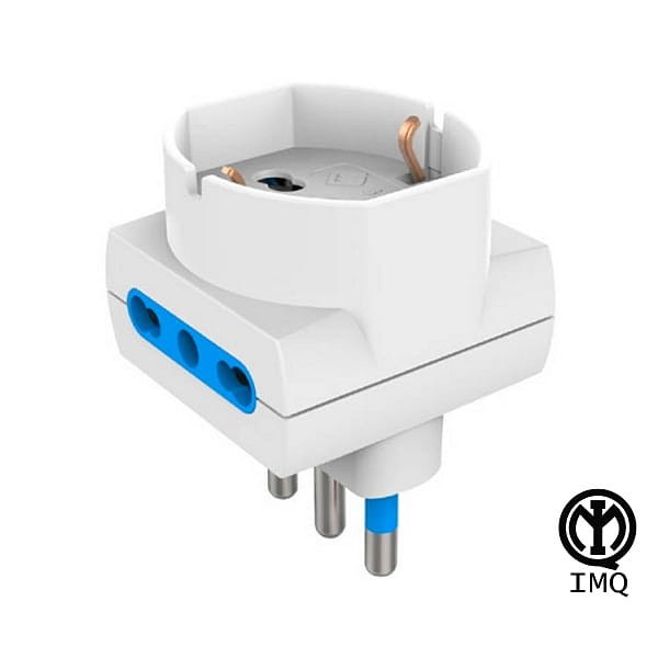 Adattatore triplo 3 bipasso + schuko 10/16A spina 16A - Norma IMQ
