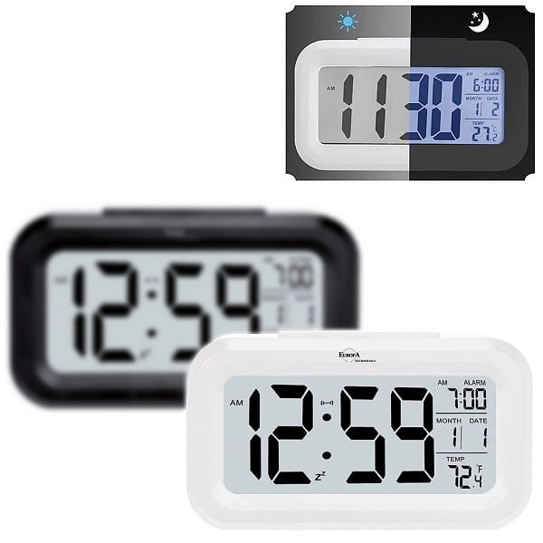 Sveglia digitale con termometro e sensore luce al buio 135x70mm