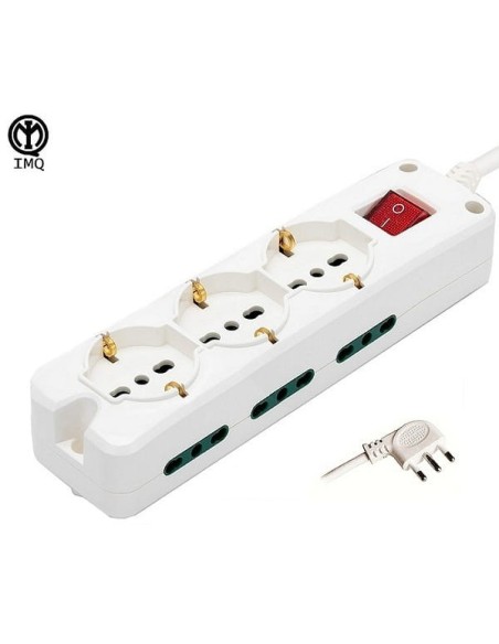 Multipresa 9 posti bipasso + schuko cavo 3x1mm 10/16A IMQ