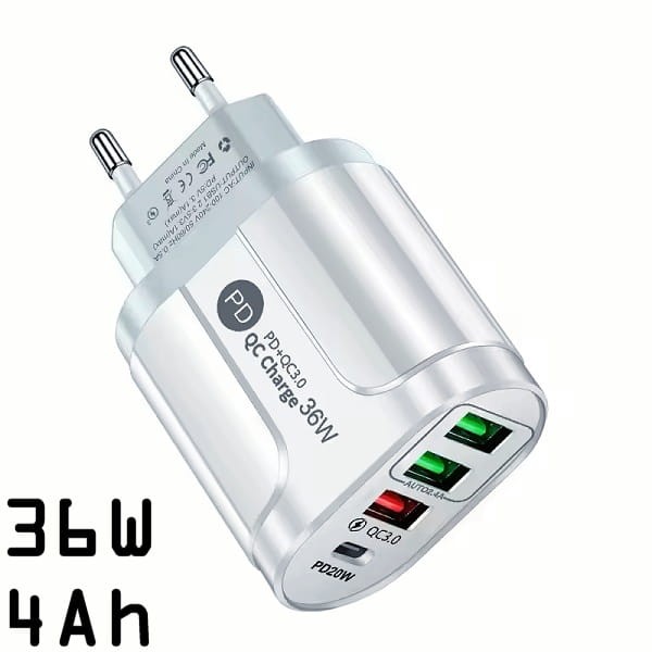 Alimentatore rapido PD USB-A e USB-C 5V 4Ah 36W