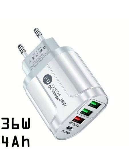 Alimentatore rapido PD USB-A e USB-C 5V 4Ah 36W