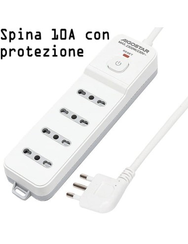 Multipresa 4 posti bipasso cavo 3x1mm 10/16A con protezione