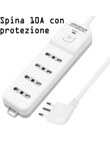 Multipresa 4 posti bipasso cavo 3x1mm 10/16A con protezione