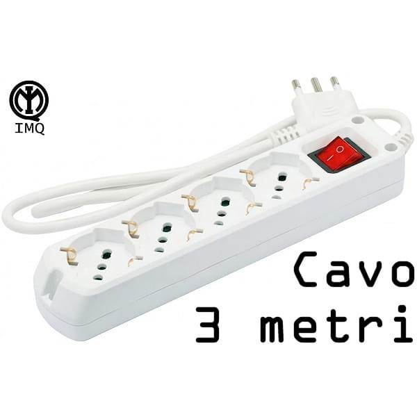 Multipresa 4 posti bipasso + schuko cavo 3x1mm 10/16A 3 metri IMQ